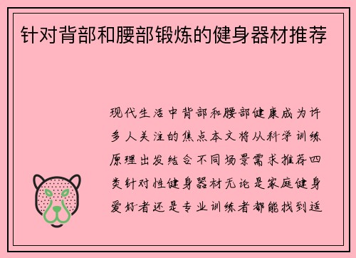针对背部和腰部锻炼的健身器材推荐